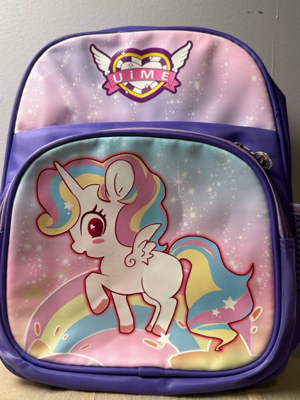 Girls' Purple and Pink Unicorn Backpack with Rainbow Accents